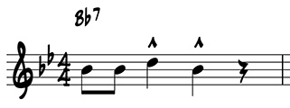 Example of a one-measure riff using scale degrees 1 and 3 on B flat 7