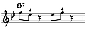 Example of a one-measure riff using scale degrees 1 and 3 on E flat 7