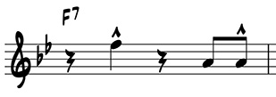 Example of a one-measure riff using scale degrees 1 and 3 on F7