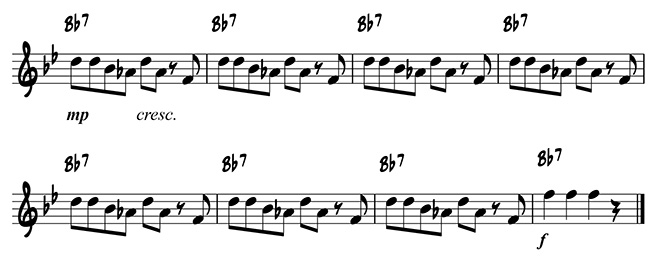 Example of the repetition of a one-measure riff to build energy