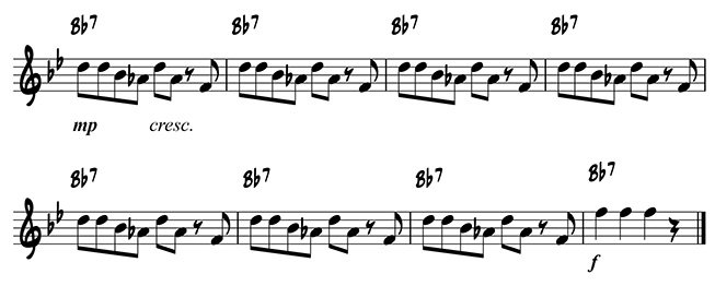 Example of the repetition of a one-measure riff to build energy